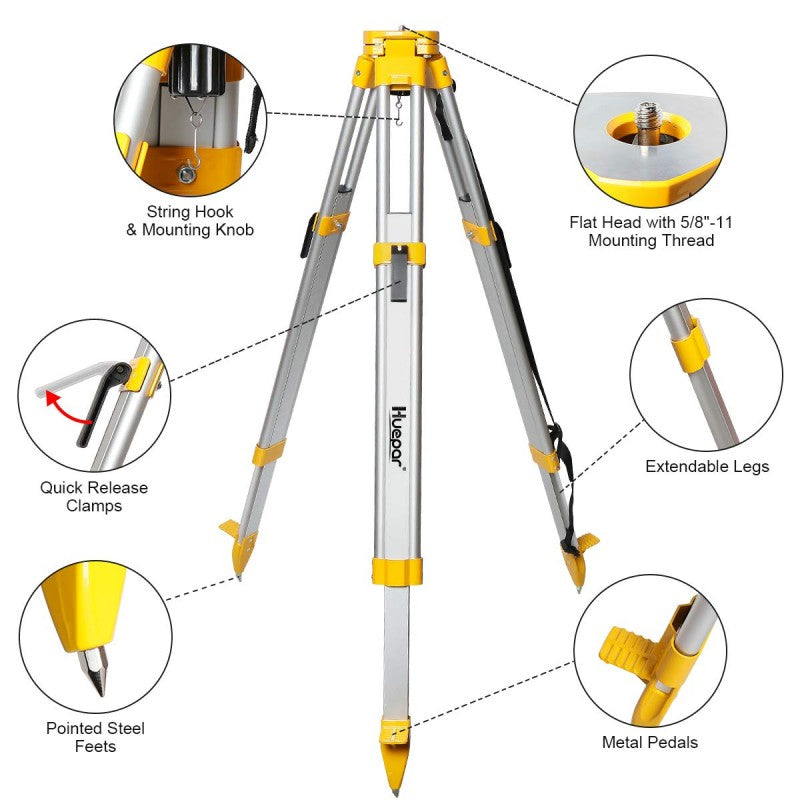 HUEPAR M3Y - 12Ft/3.7m Flat Head Heavy Duty Tripod HUEPAR EU - Laser Level