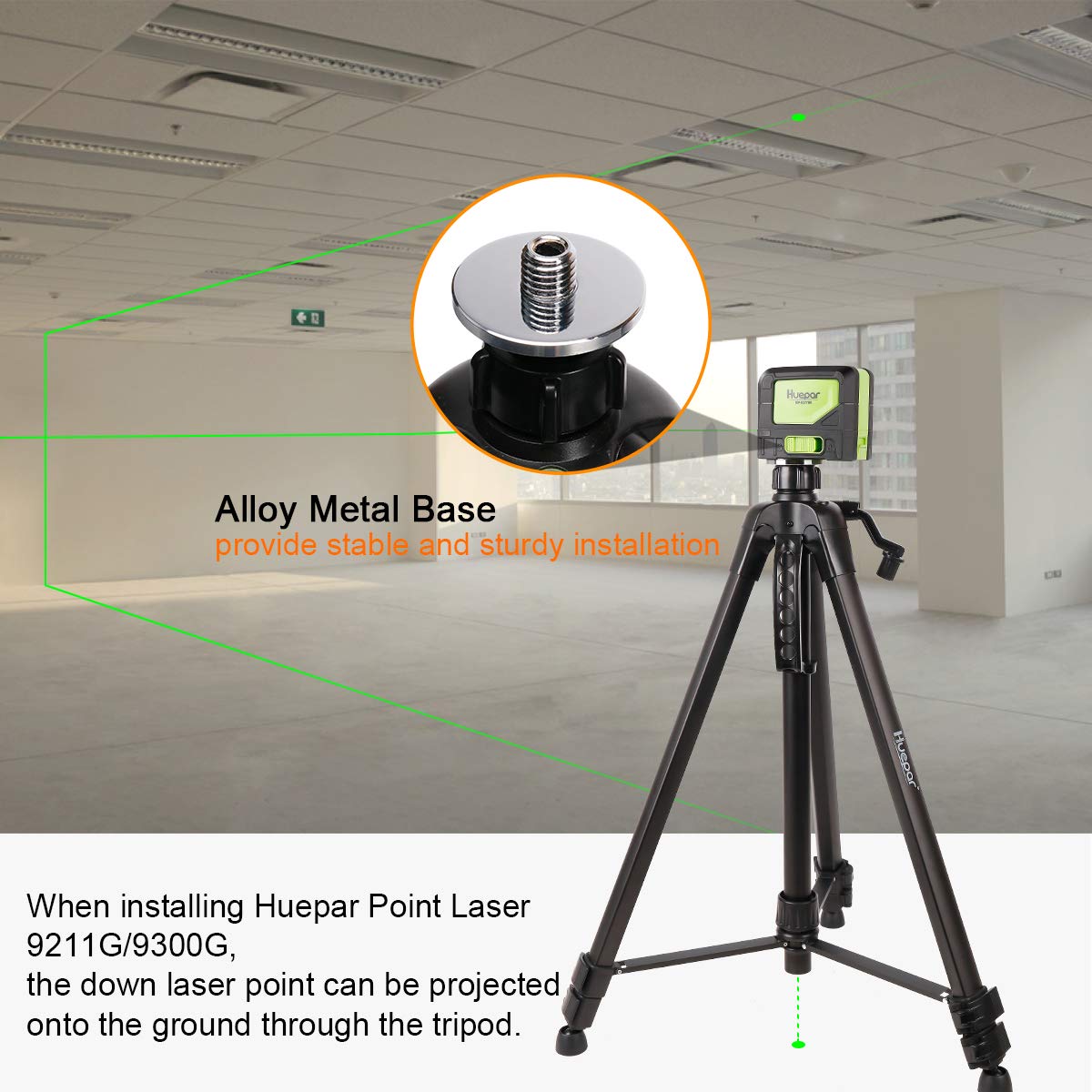 HUEPAR TPD16 - 1.6m/5.2ft Flat Head Aluminum Tripod HUEPAR EU - Laser Level
