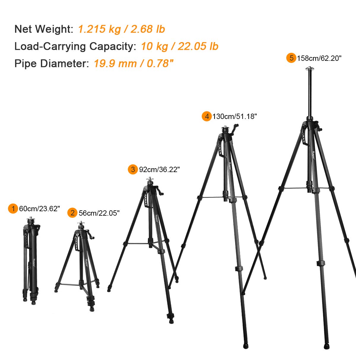HUEPAR TPD16 - 1.6m/5.2ft Flat Head Aluminum Tripod HUEPAR EU - Laser Level