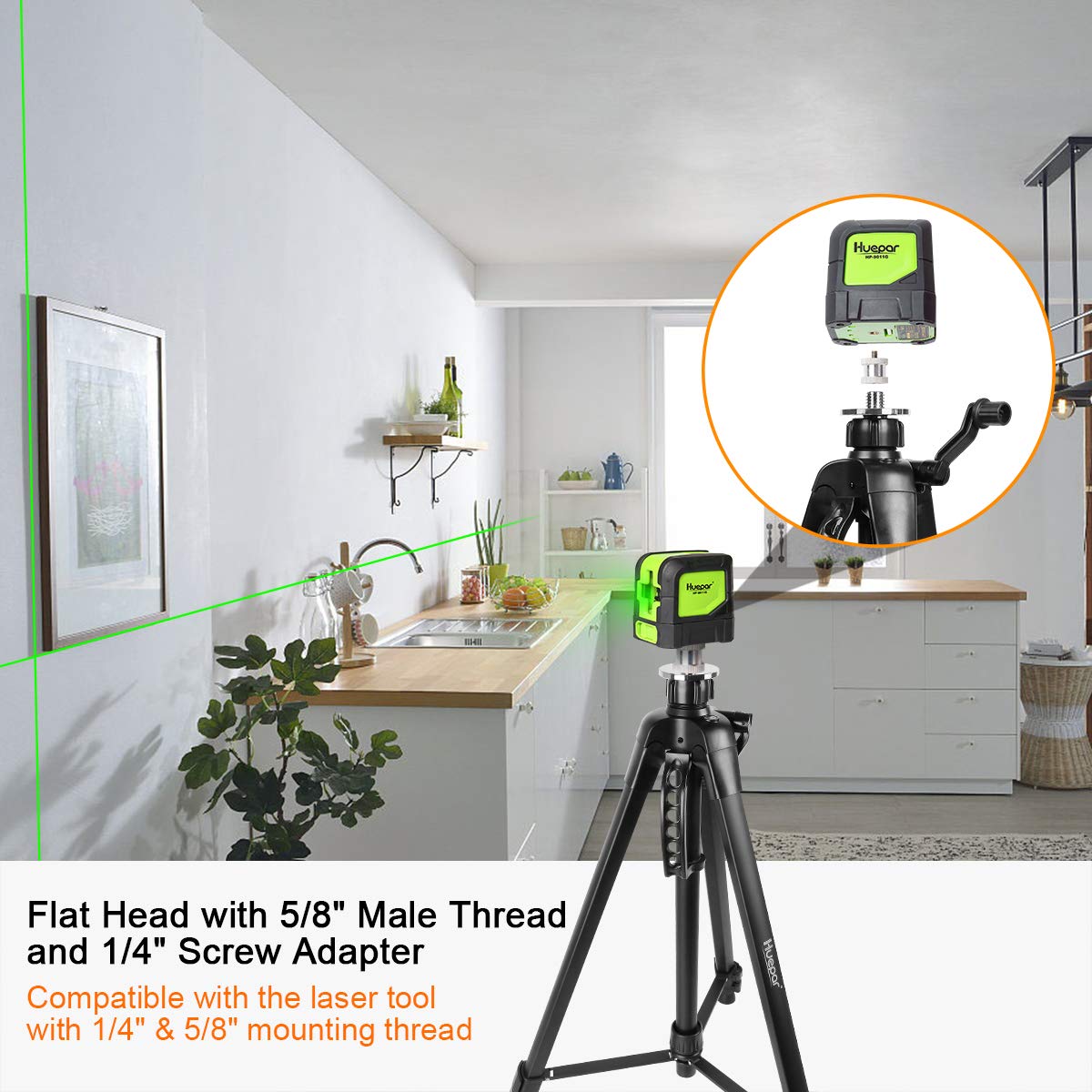 HUEPAR TPD16 - 1.6m/5.2ft Flat Head Aluminum Tripod HUEPAR EU - Laser Level