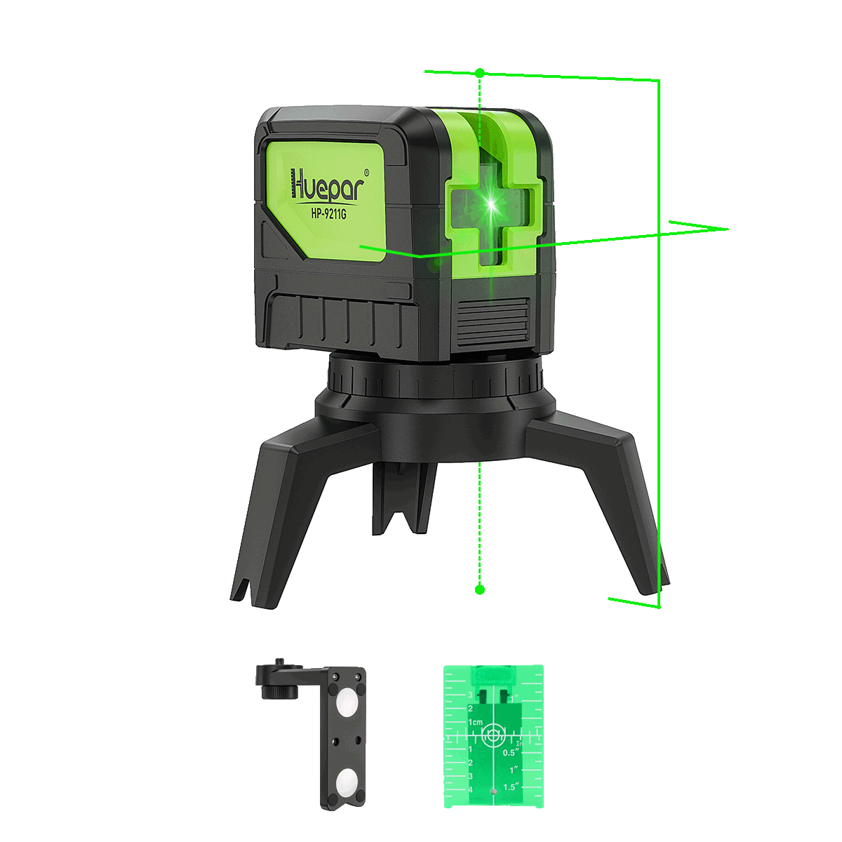 HUEPAR 9211G Cross Line Laser Level with 2 Plumb Dots Green Laser