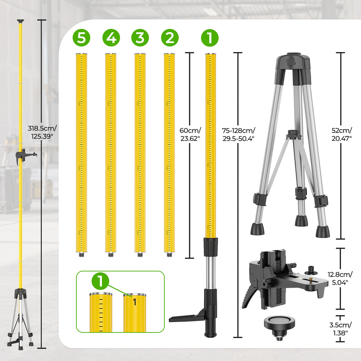 Huepar LP36 - Trépied adaptateur de niveau laser 3,7 m