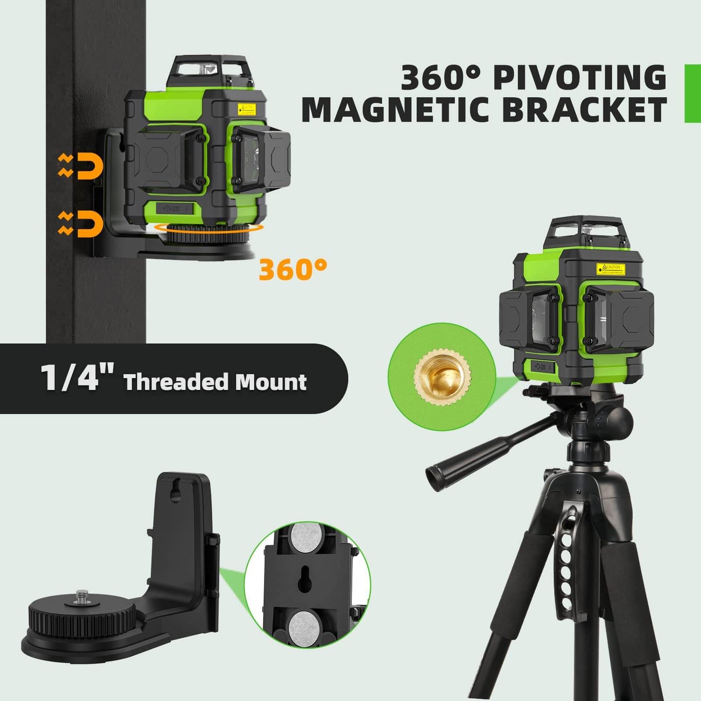 Huepar HM03CG - Strumento di livello laser a raggio verde autolivellante a linee incrociate 3D con modalità a impulsi