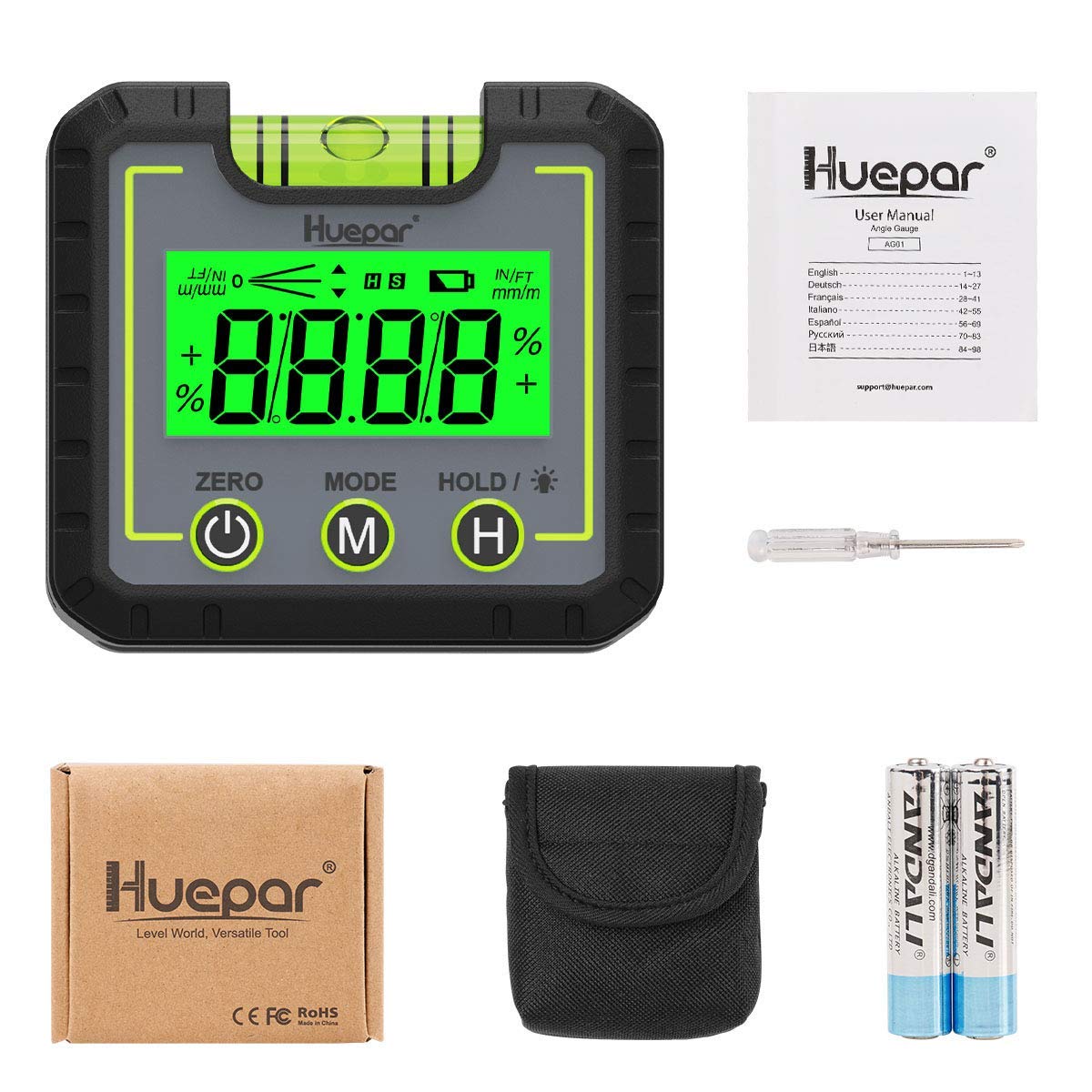 Huepar AG01 - Medidor de ángulo digital LCD de buscador de ángulo con base  magnética con ranura en V e inclinómetro de retroiluminado