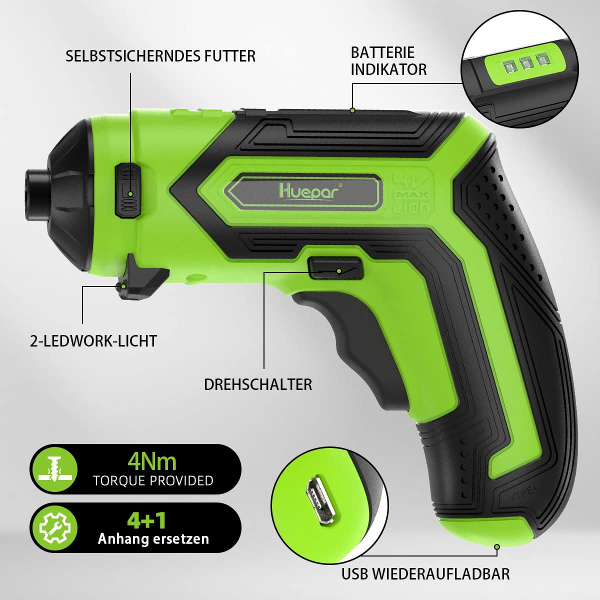 HUEPAR CS04 4V 1.5Ah Max 6Nm Cordless Screwdriver