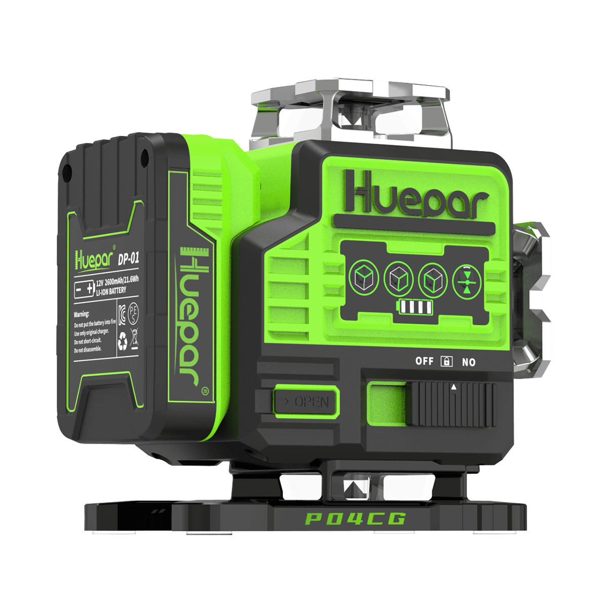 Huepar P04CG 4D Laser Level Self Leveling 4D Green Beam Bluetooth Laser  Tool Remote Control Li-ion Battery & Hard Carry Case