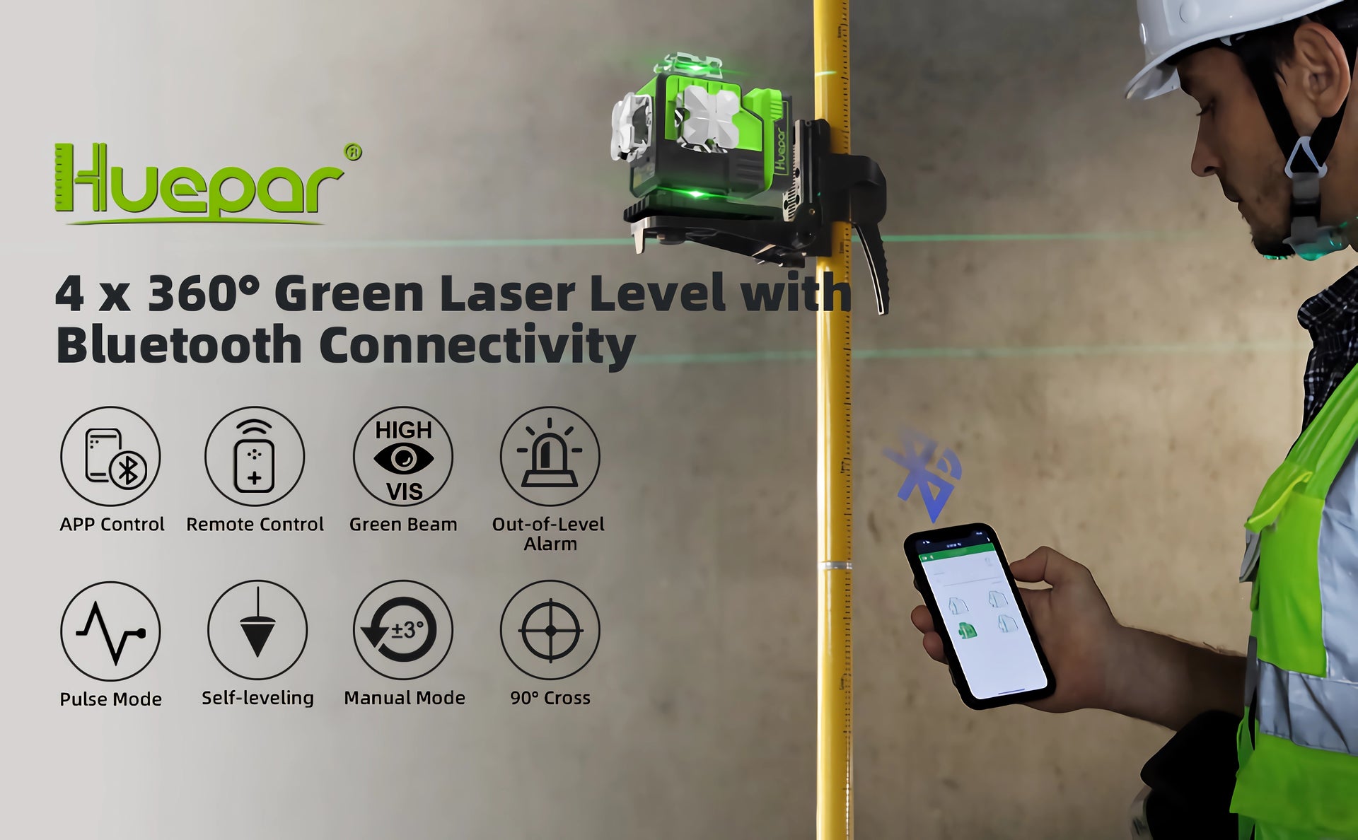 Lot niveau laser huepar S04CG 4d vert + trepied et un recepteur au choix - Bricolage Lot niveau laser huepar S04CG 4d vert + trepied et un recepteur au choix - Bricolage