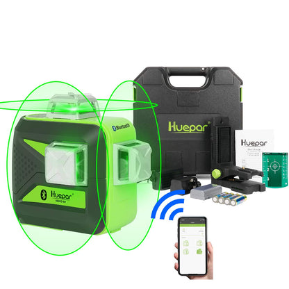 Huepar 603CG-BT - Livella laser 3D a raggio verde 3 x 360° con connettività Bluetooth 