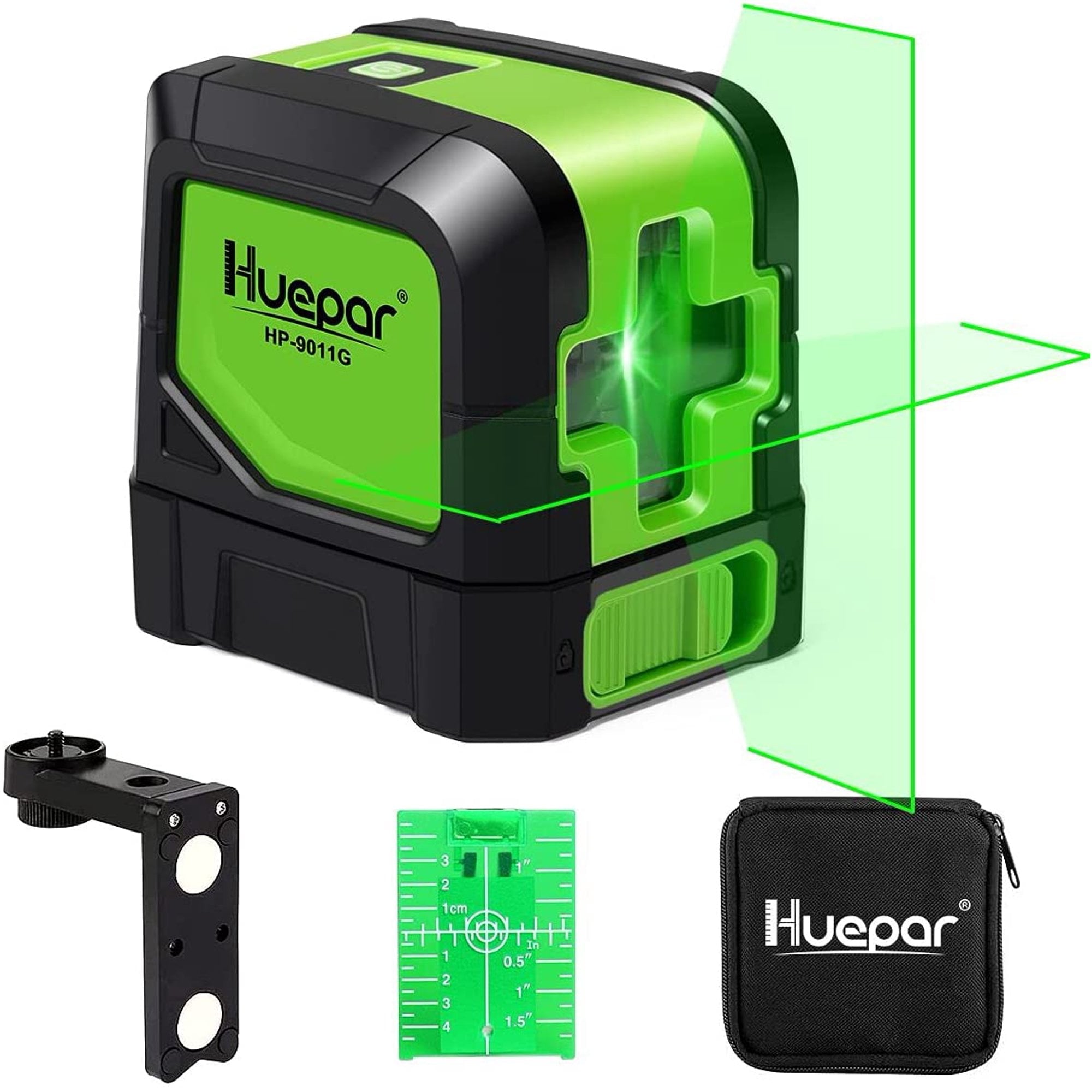 Huepar 9011G - Láser de línea cruzada de haz verde autonivelante con base pivotante magnética de 360° 