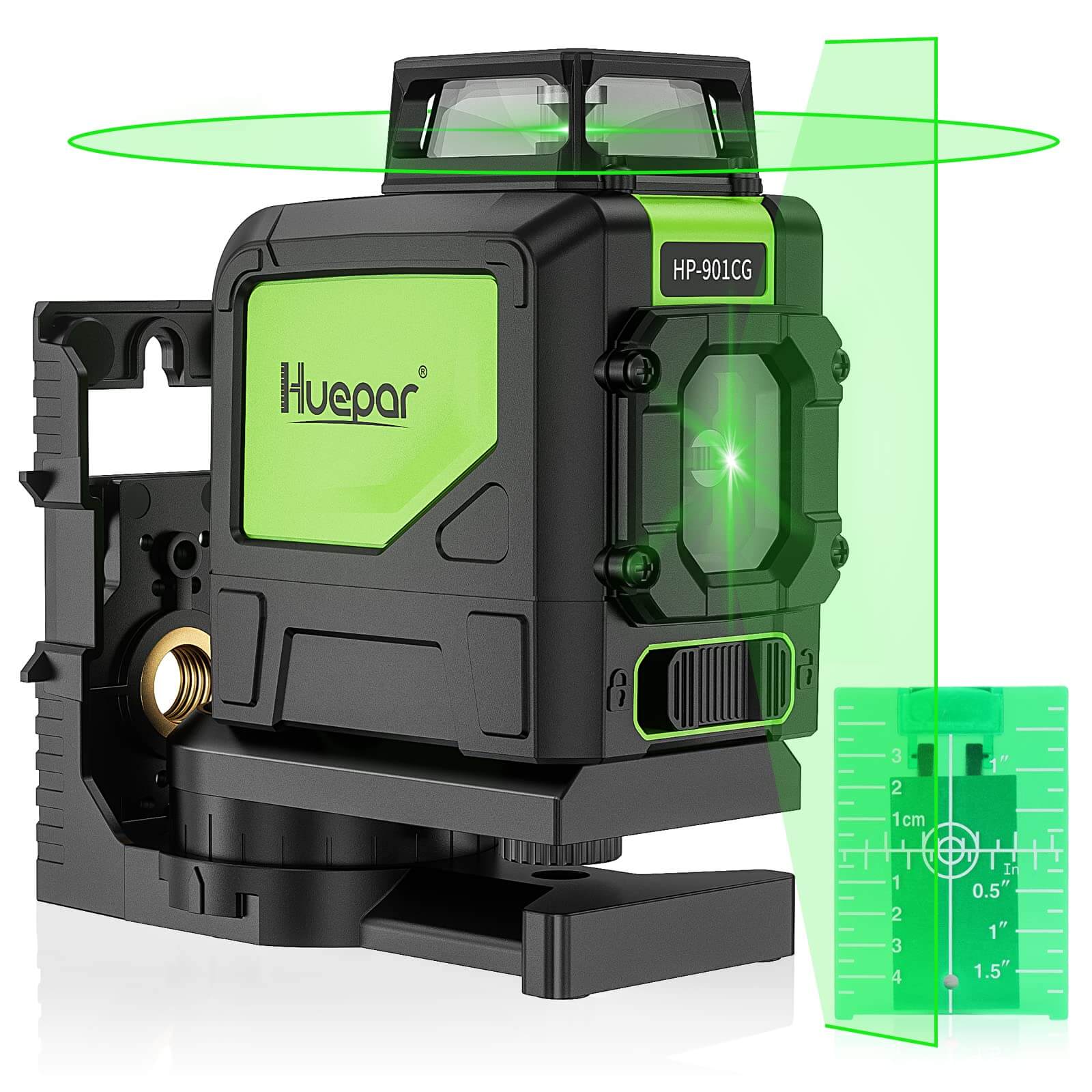 Huepar 901CG - Nivel láser autonivelante de línea cruzada con haz verde 360 ​​y base pivotante magnética 