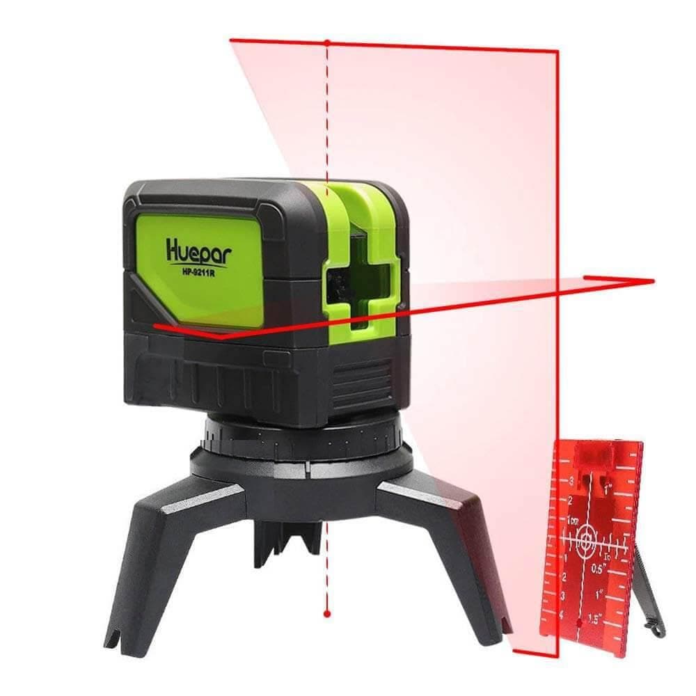 Huepar 9211R - Red Beam Cross Line Self Leveling Laser Level with 2 Plumb Dots