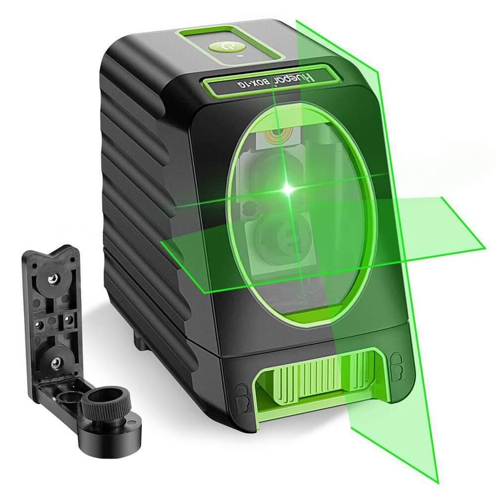 Huepar BOX1G - samonivelirajuća laserska nibela za vanjsku upotrebu sa zelenim križnim linijama od 45 m s okomitim poklopcima za širenje snopa od 150°