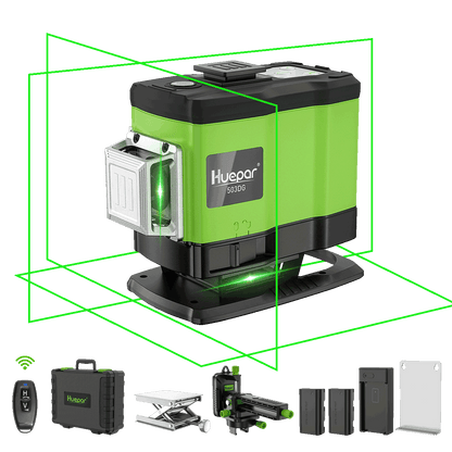 Huepar 503DG - Linea trasversale autolivellante Green Beam 3x360 con custodia rigida 