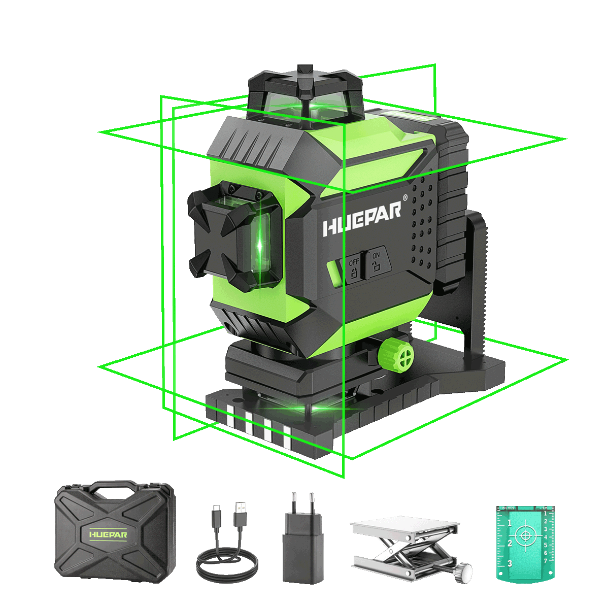 Huepar 704CG - Nivel Láser 16 Líneas 4x360° Herramienta Láser Autonivelante para Pisos de Baldosas con Soporte Magnético 