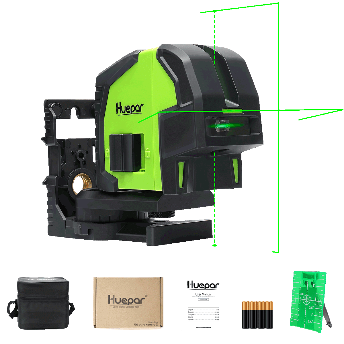 Two Point Laser HUEPAR 8211G - Niveau Laser Croix avec 2 Points d'Aplomb - Niveau Laser ...