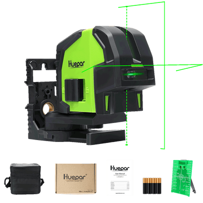 Huepar 8211G - Livella laser professionale a linea trasversale verde con 2 punti a piombo 