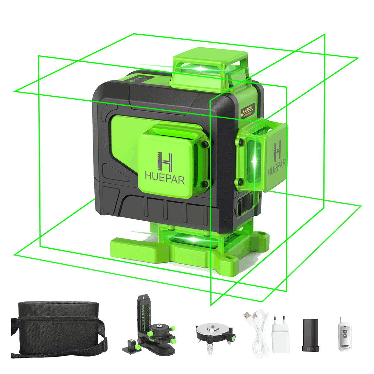 Huepar 904DG - Laser podłogowy 4x360° Green Cross Line z pilotem i uchwytem magnetycznym