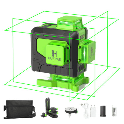 Huepar 904DG - Strumento laser da pavimento a linea trasversale verde 4x360° con telecomando e staffa magnetica 