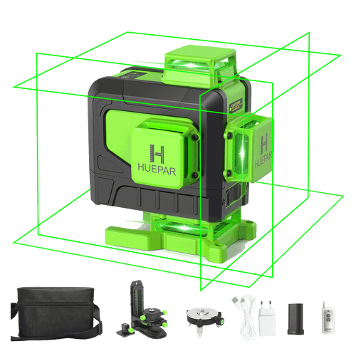Huepar 904DG - 4x360° Green Cross Line Laserski podni alat s daljinskim upravljačem i magnetskim nosačem