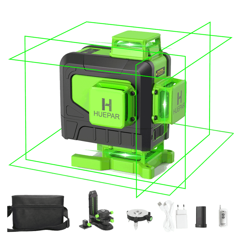 Huepar 904DG - Strumento laser da pavimento a linea trasversale verde 4x360° con telecomando e staffa magnetica 