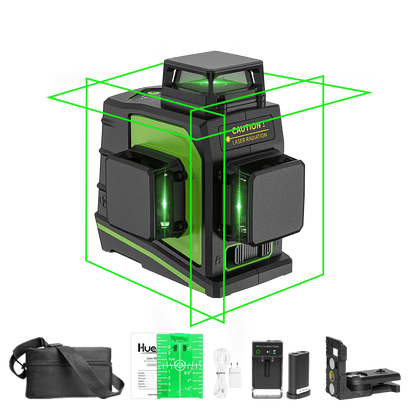 Huepar GF360G - Niveau laser 3D à nivellement automatique à faisceau vert avec base pivotante magnétique