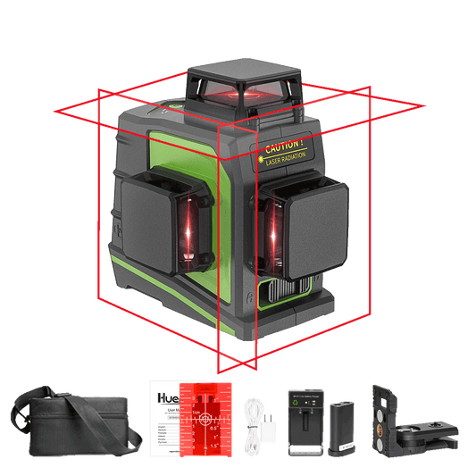 Huepar GF360R - Niveau laser 3D à nivellement automatique 3x360 Ligne Croix Rouge