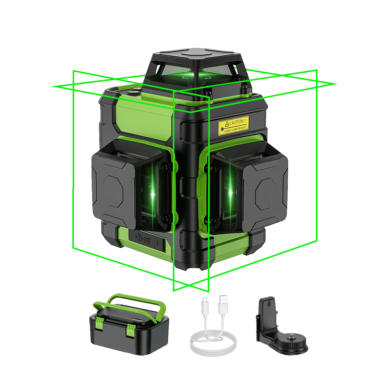 Huepar HM03CG - Outil de niveau laser à faisceau vert auto-nivelant Huepar 3D Cross Line avec mode impulsion, étui de transport rigide portable inclus