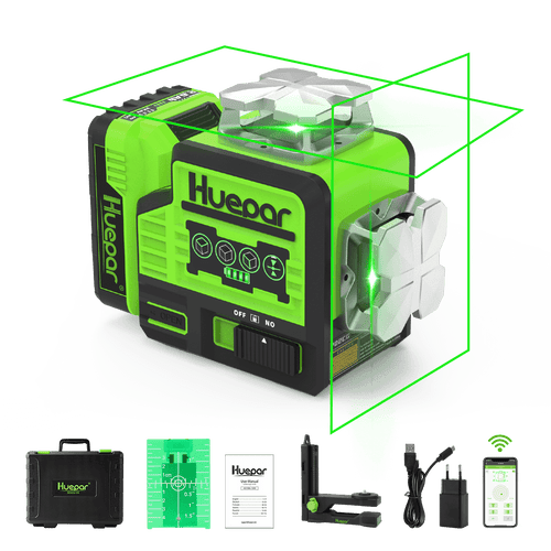 Huepar P02CG - 2 x 360° Verde Bluetooth Autonivelante 12 Líneas Láser Cruzado con Modo Pulso 