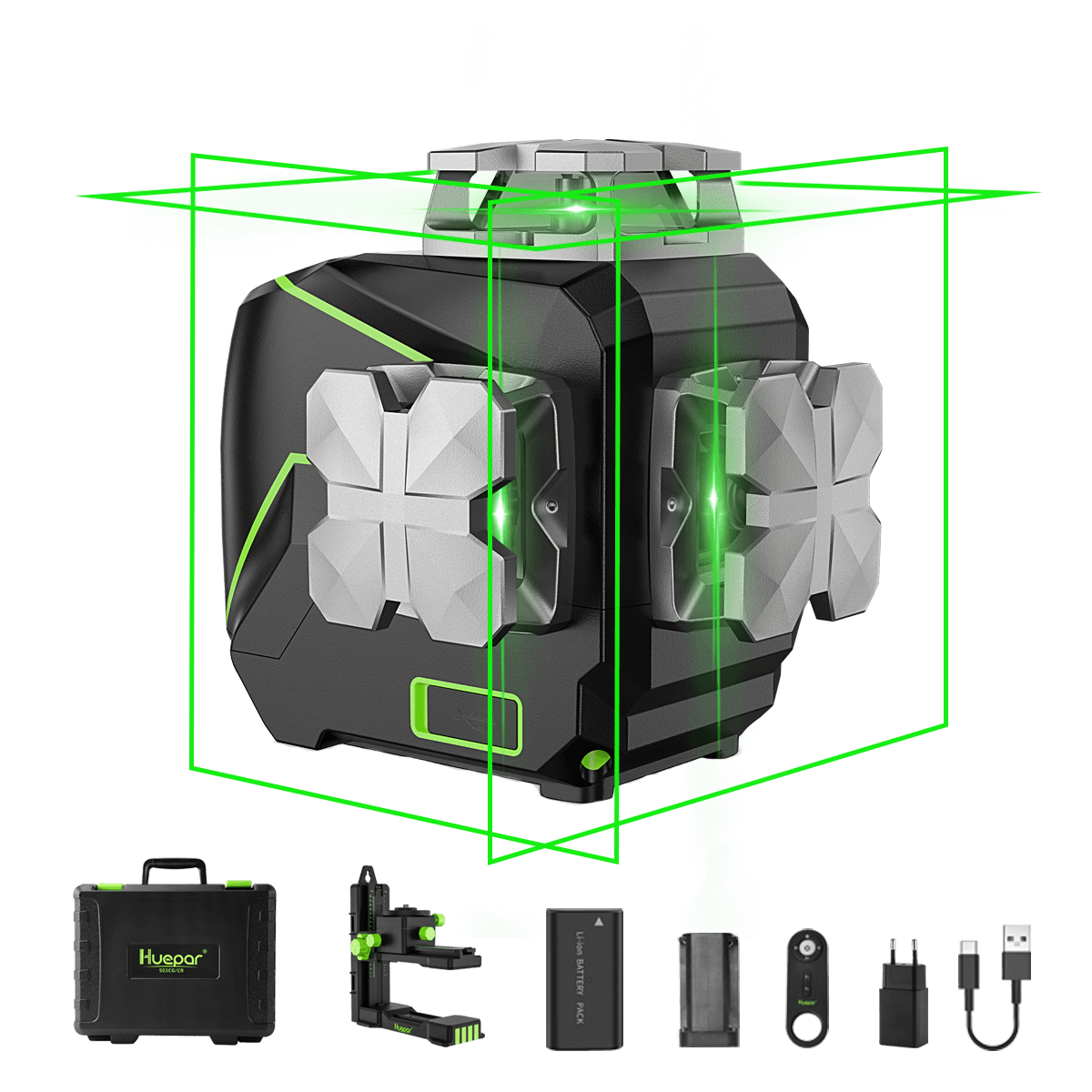 Huepar S03CG – selbstnivellierender 3D-Laser mit 12 Linien und LCD-Bildschirm, Bluetooth-Verbindung