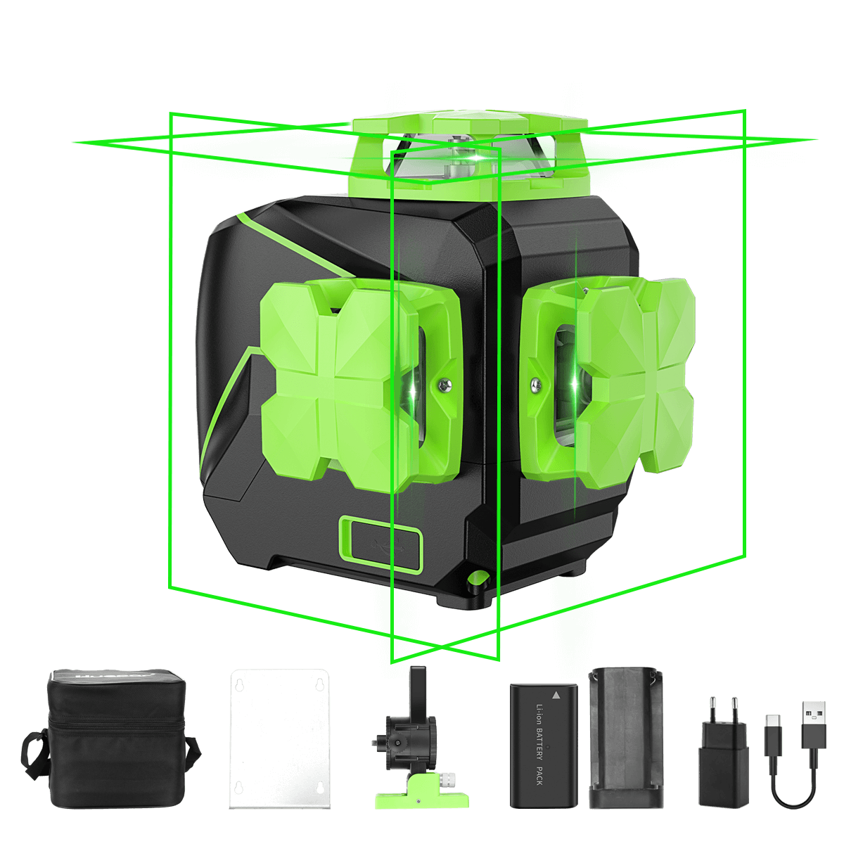 Huepar S03DG-L – 3 x 360° selbstnivellierender Laser, Kreuzlinienlaser, Fliesenboden-Laserwerkzeug