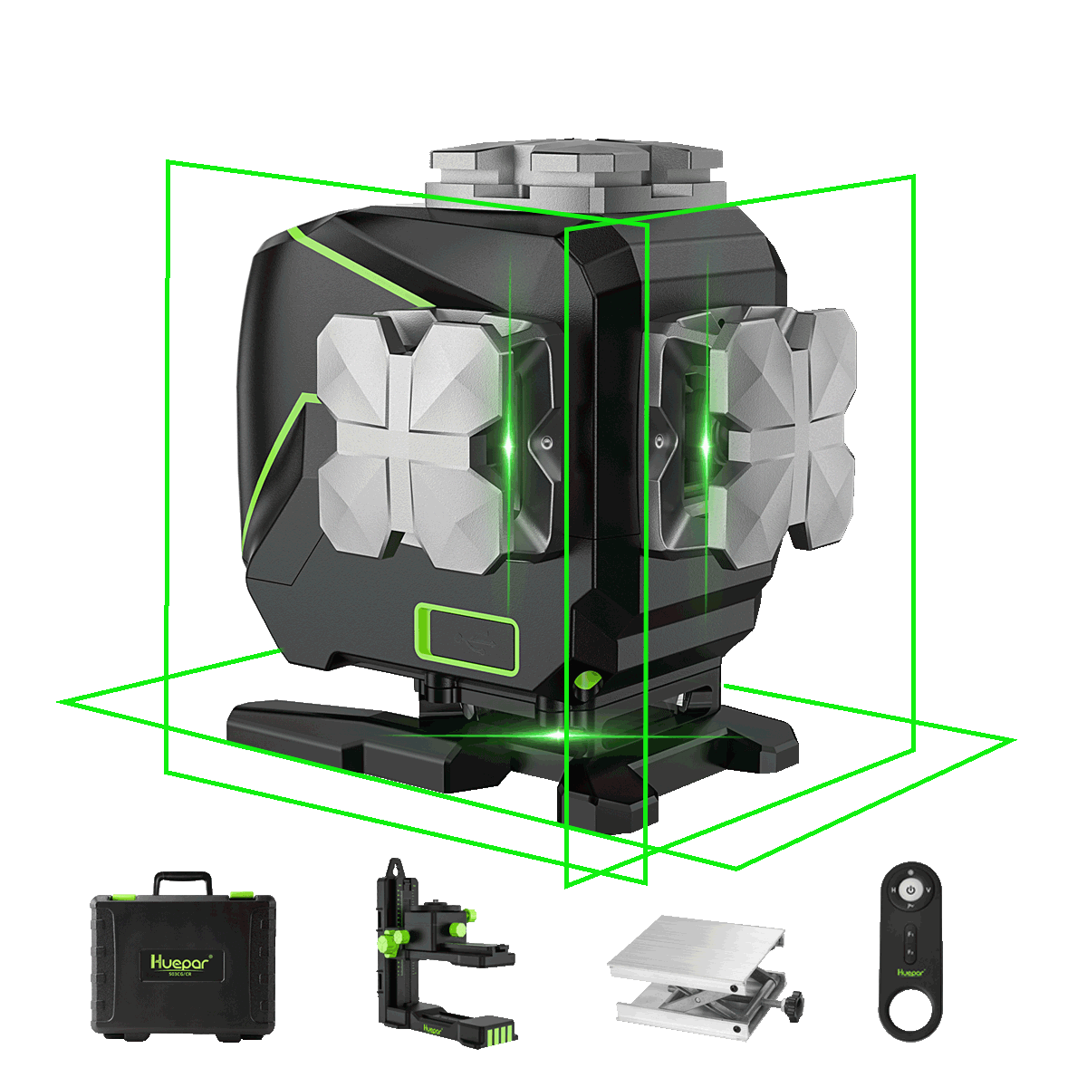 Huepar S03DG - Niveau laser 3D auto-nivelant 12 lignes avec écran LCD connecté Bluetooth