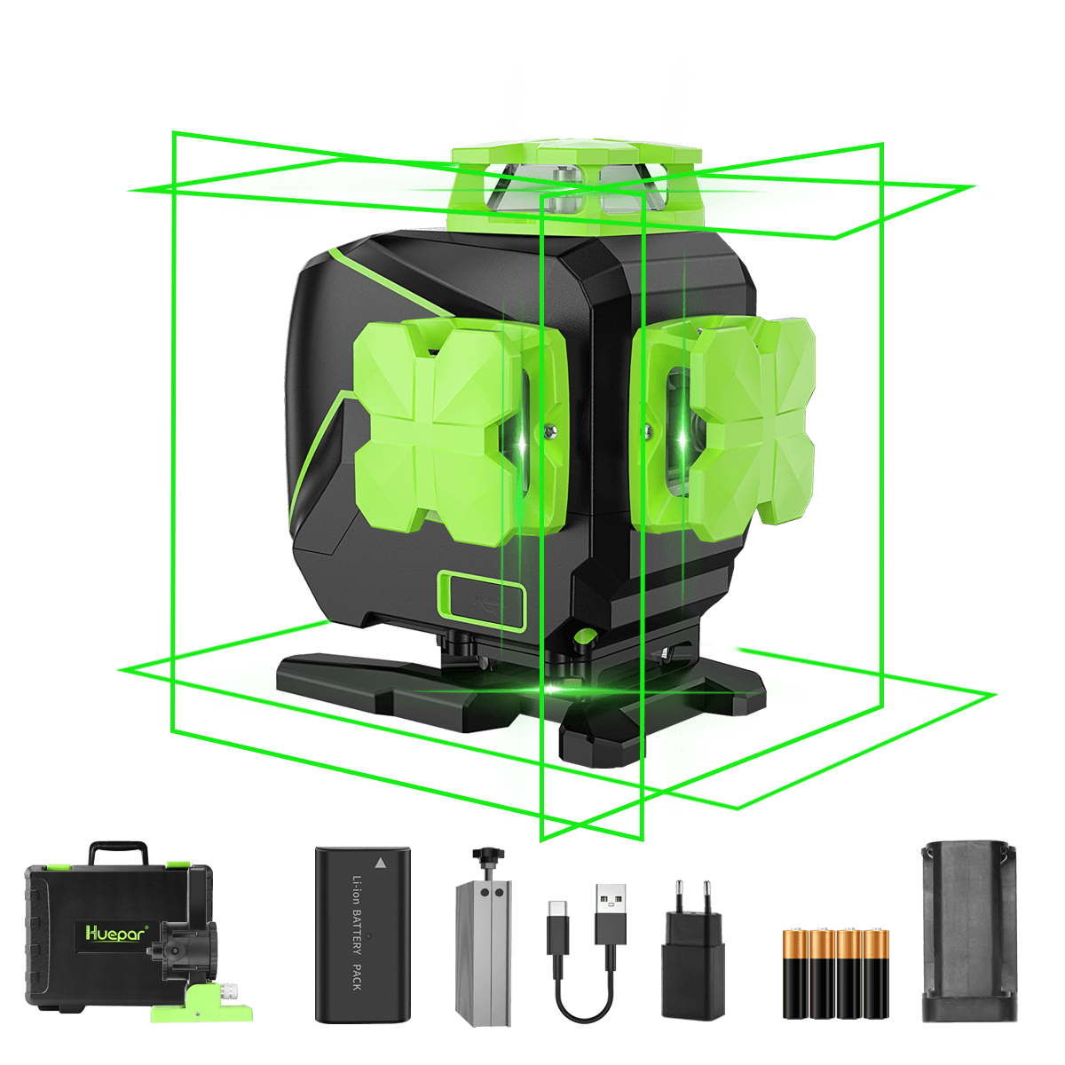 Huepar S04CG-L - 4 x 360° Láser autonivelante de línea cruzada Láser para pisos de baldosas Herramienta láser