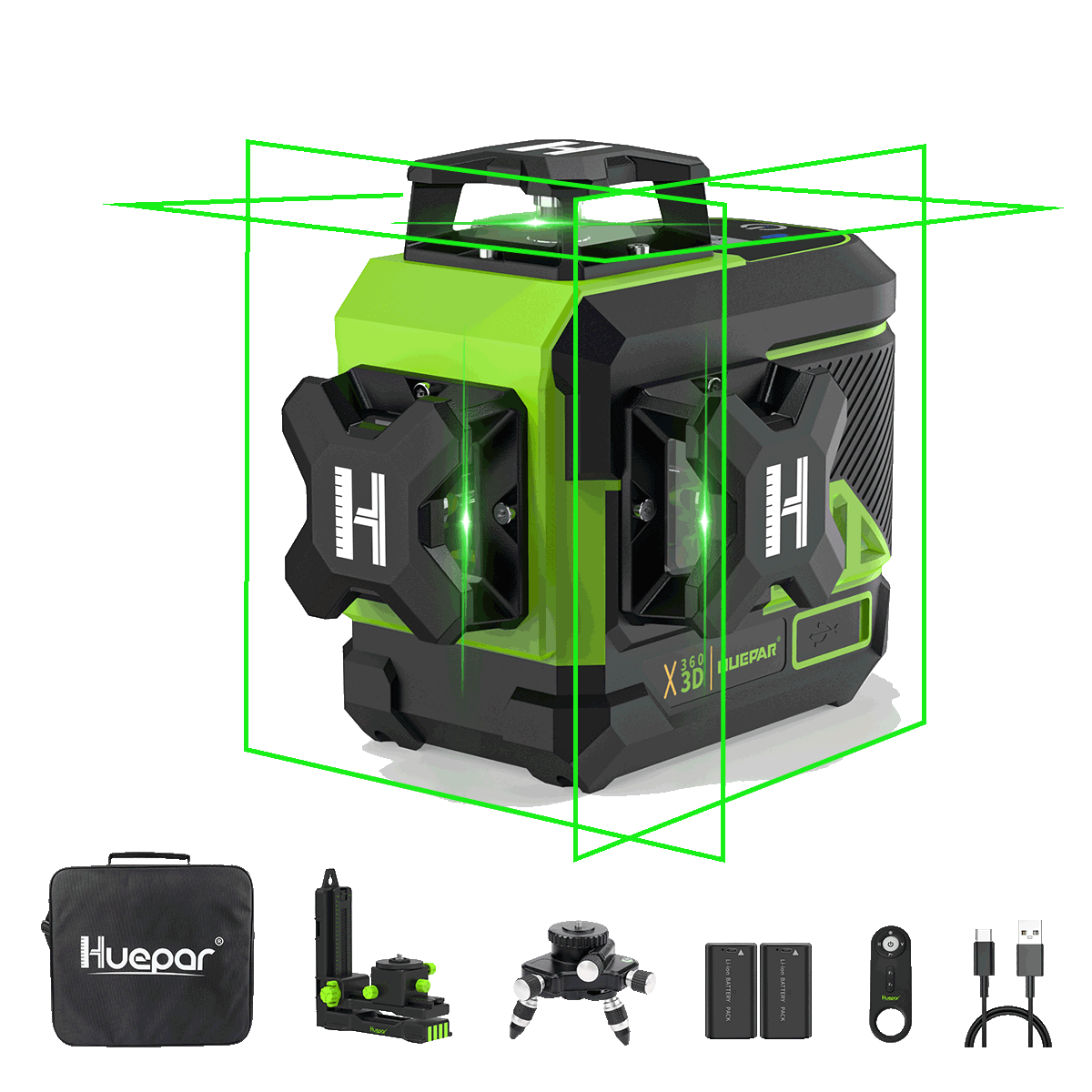 Huepar Z03CG - Niveles autonivelantes láser 3D Green Beam 12 líneas con Bluetooth y control remoto. 