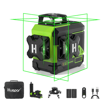 Huepar Z03CG - Niveaux laser à nivellement automatique 3D Green Beam 12 lignes avec Bluetooth et télécommande.